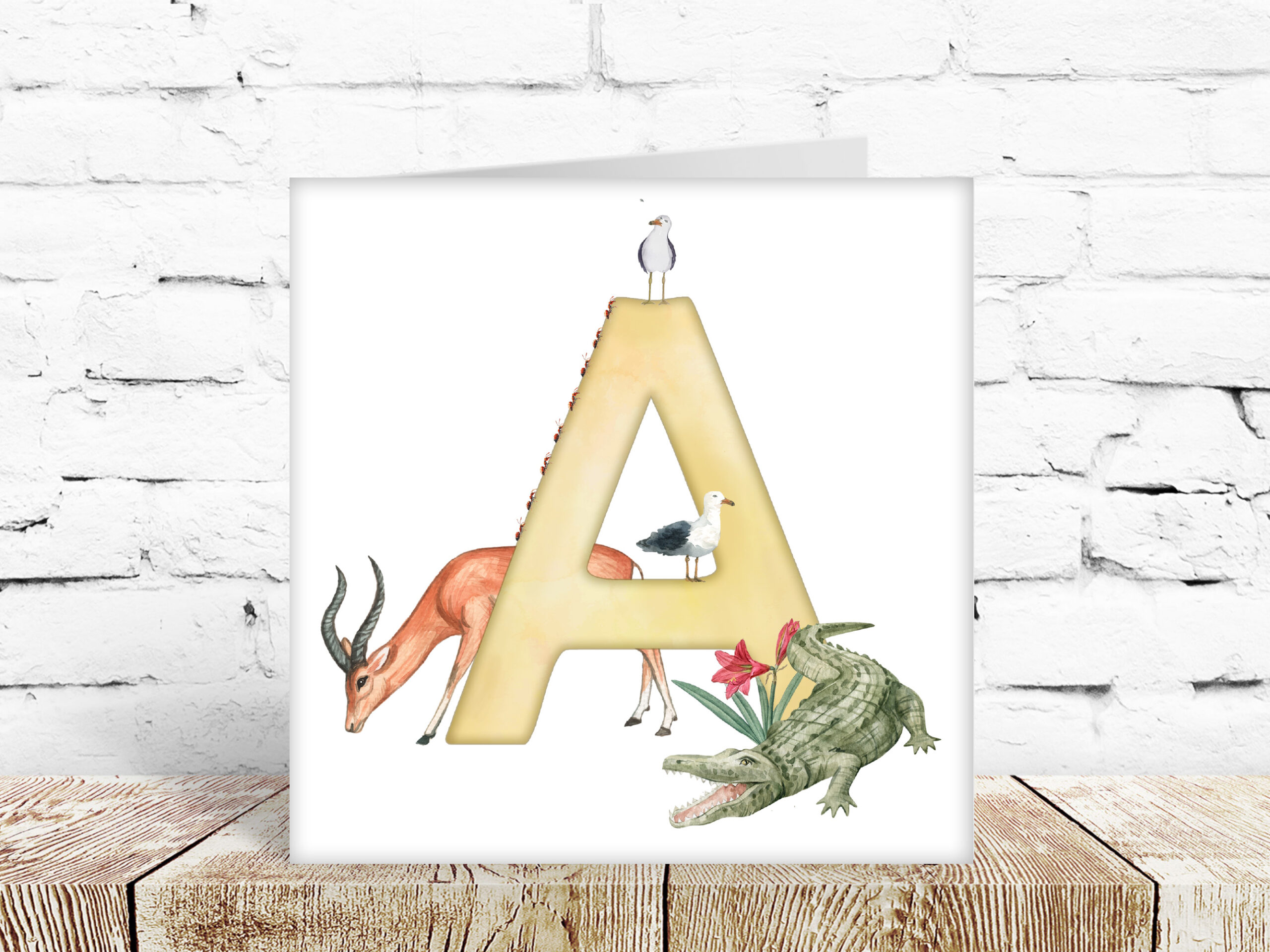 Childs watercolour alphabet card, letter A