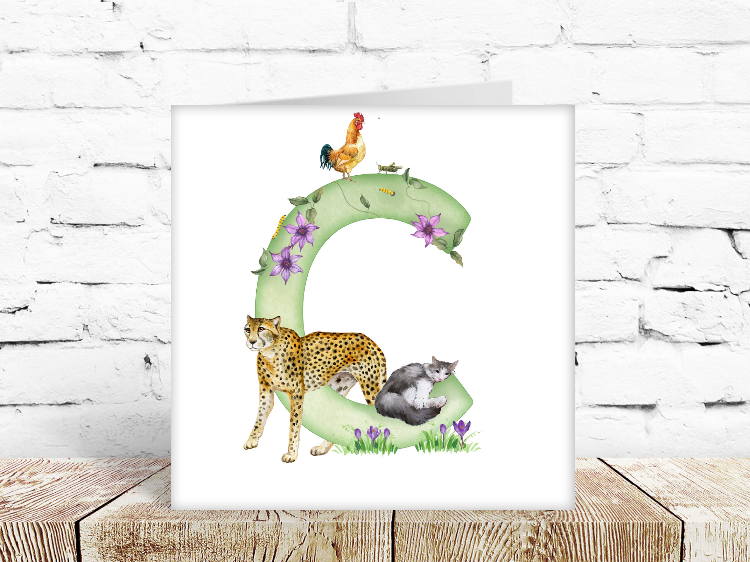 Childs watercolour alphabet card, letter C