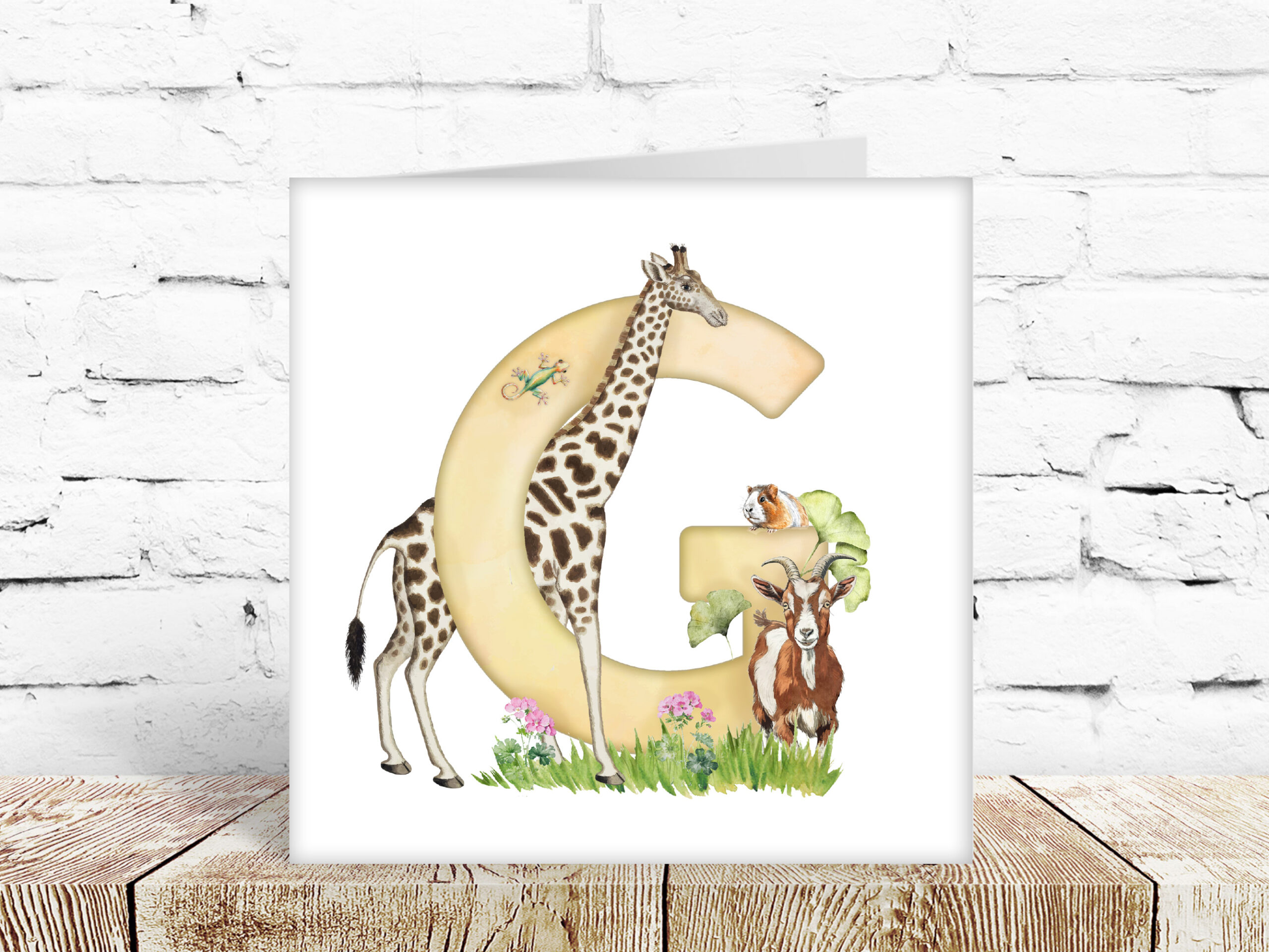 Childs watercolour alphabet card, letter G