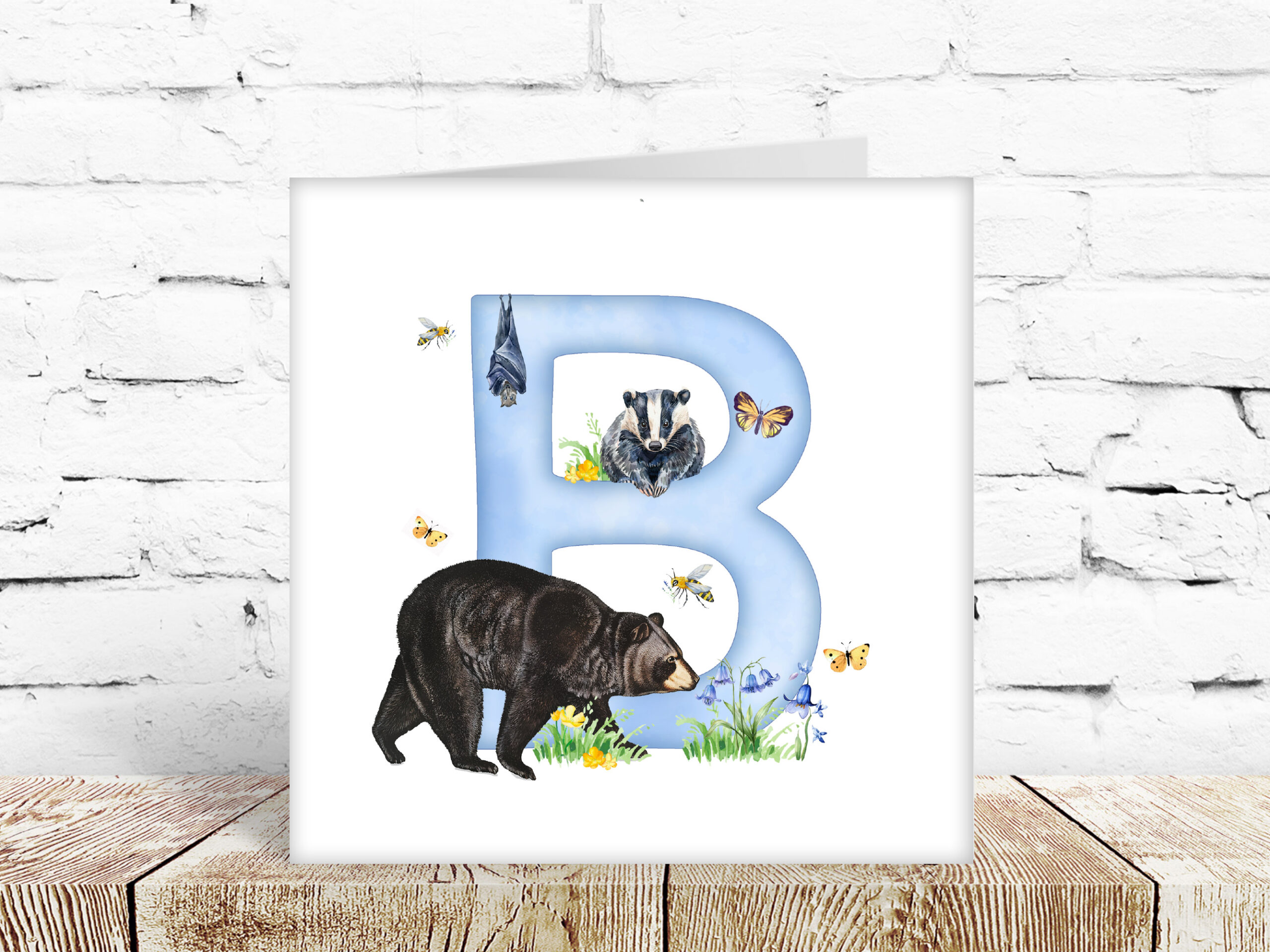 Childs watercolour alphabet card, letter B