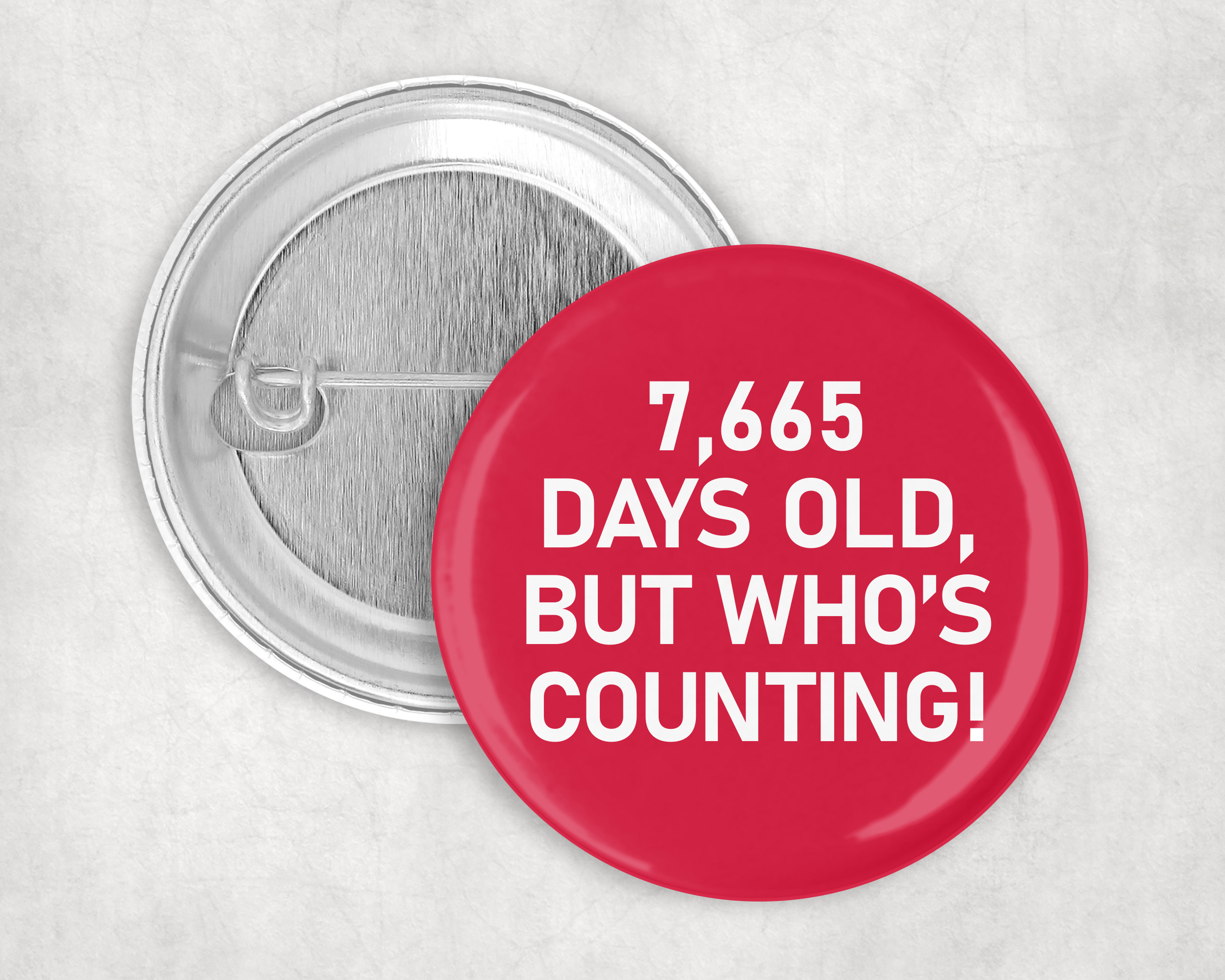 7,665 days old… but who’s counting! 21st birthday badge