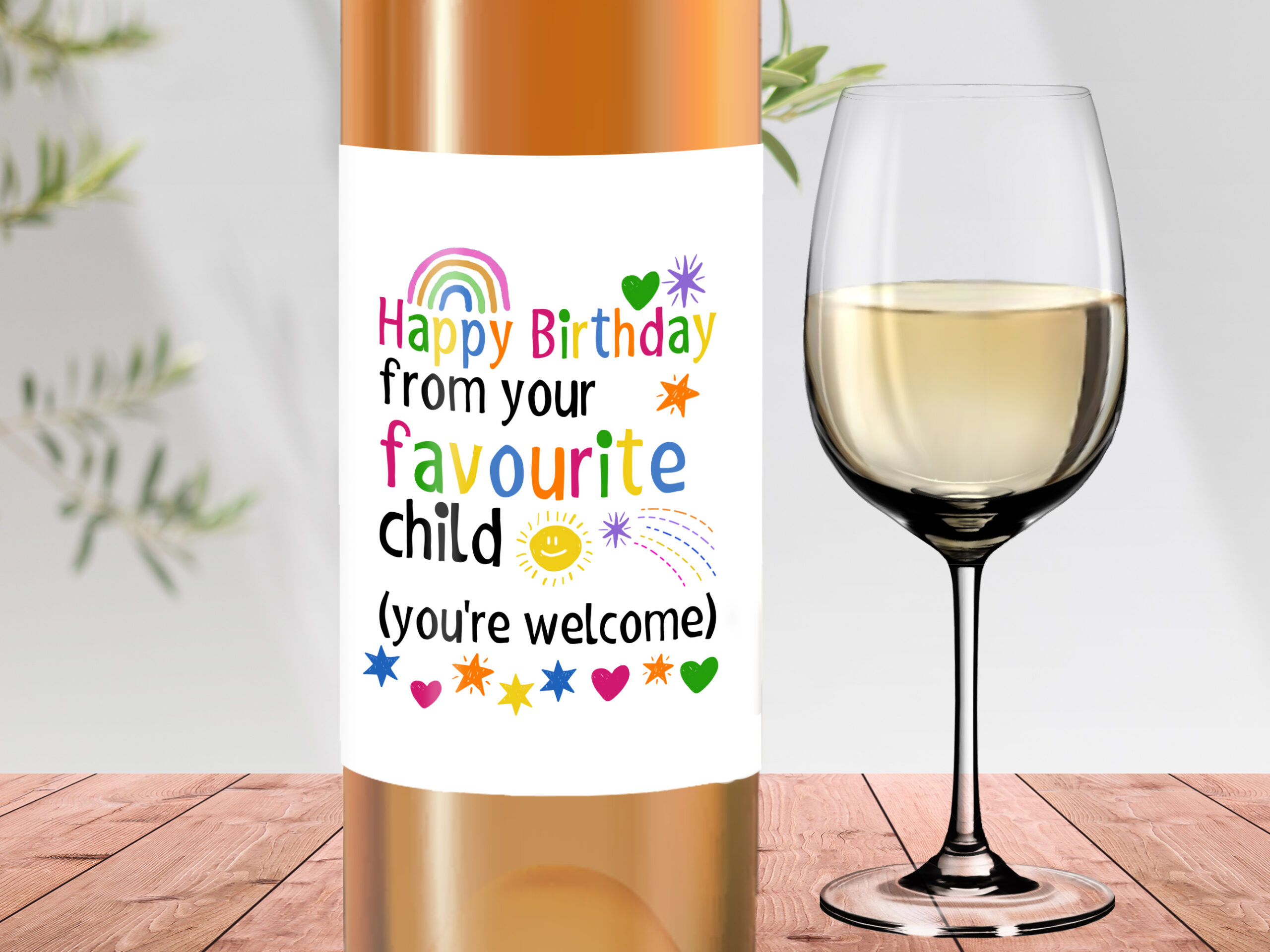Happy birthday from you’re favourite child wine label