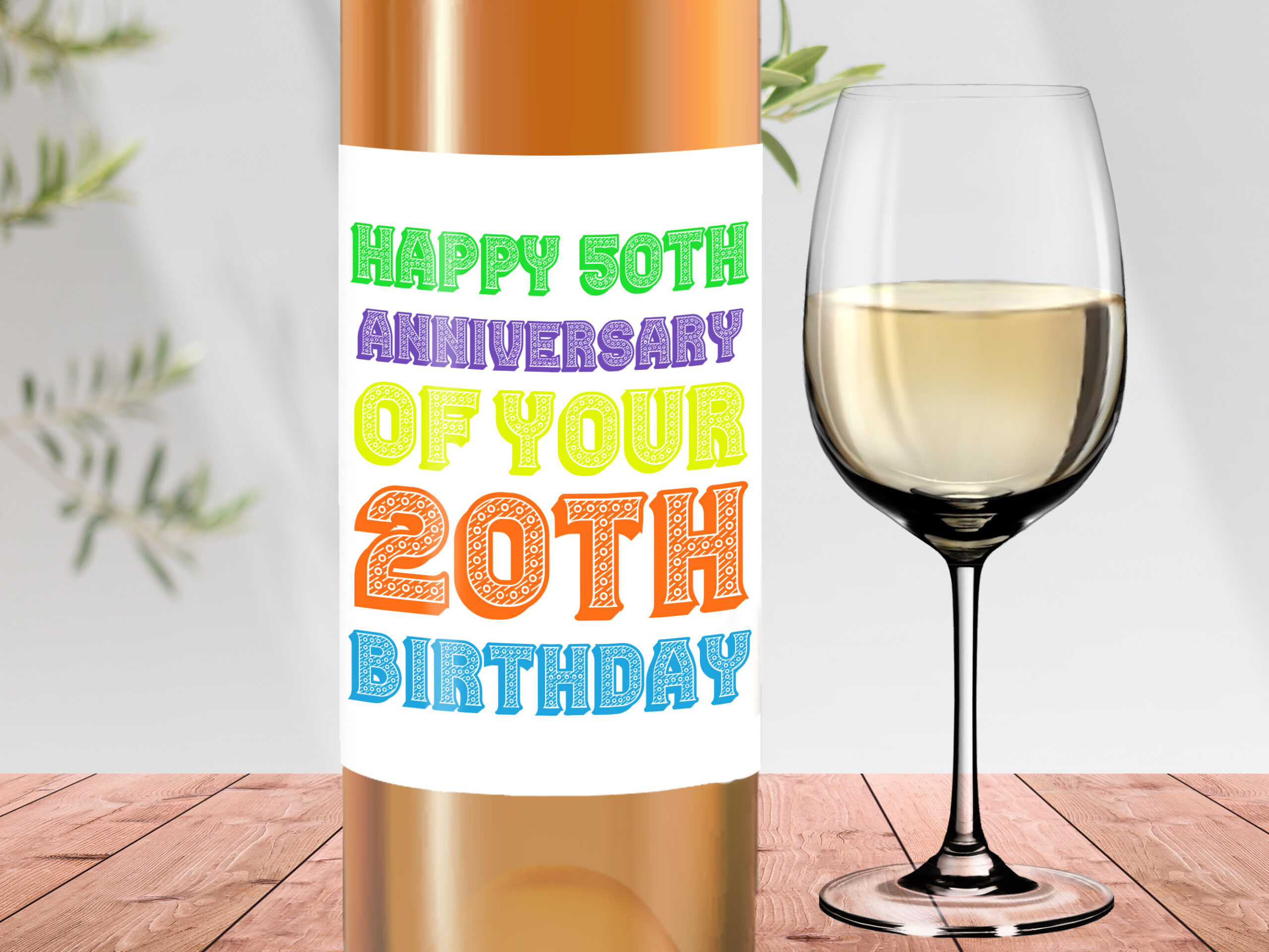 Happy 50th anniversary of their 20th birthday -70th birthday wine label