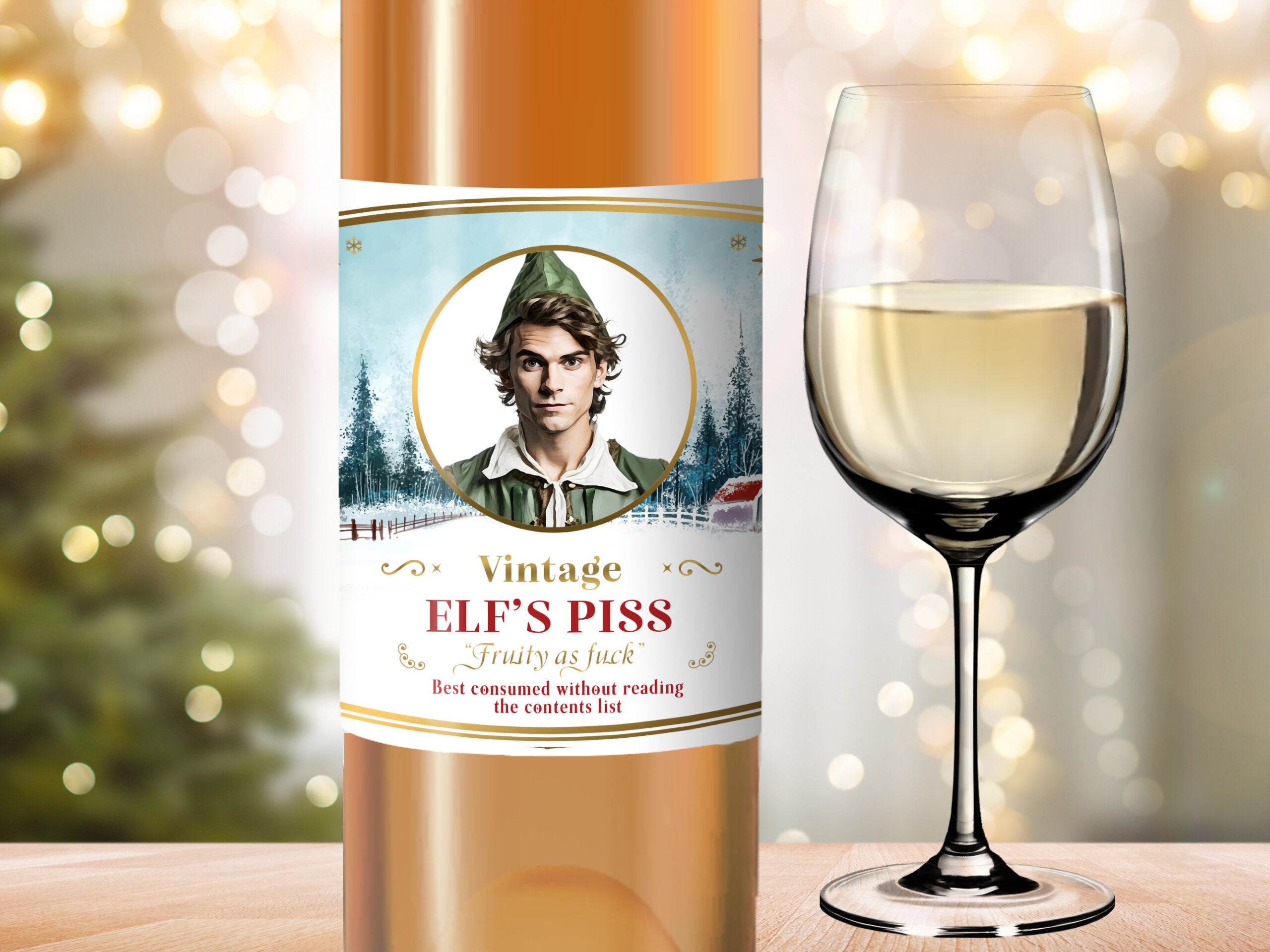 Vintage elf piss, comedy wine label, perfect for Secret Santa gift