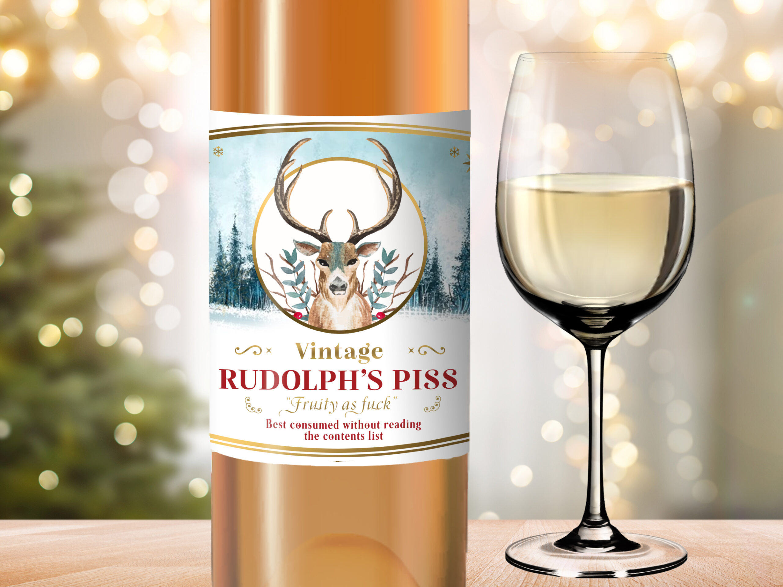 Vintage rudolf pi$$, comedy wine label, perfect for Secret Santa gift