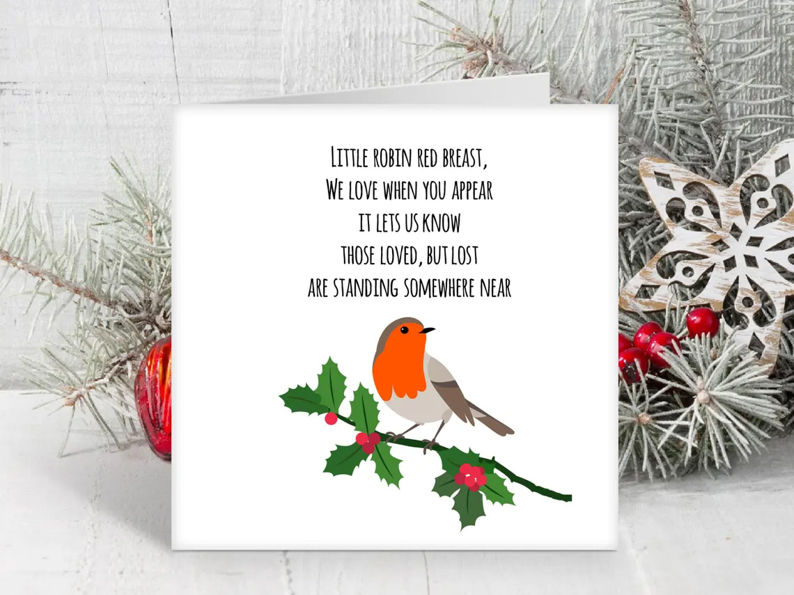 Little robin red breast poem, Christmas card for bereaved loved one